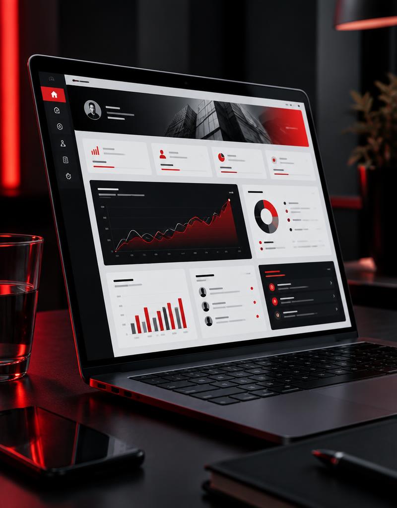 Illustrative business application dashboard displayed on a laptop